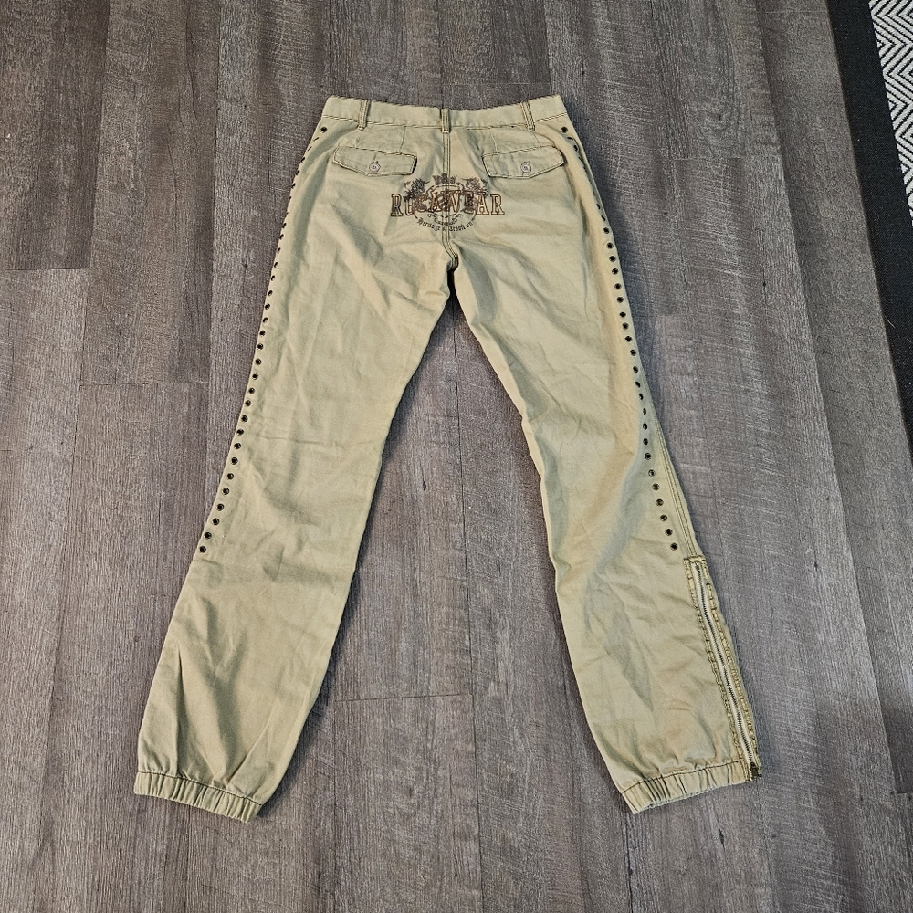 Vintage ROCAWEAR WMNS Khaki Jogger Pant 90's Grommets Knee Patch Details RARE